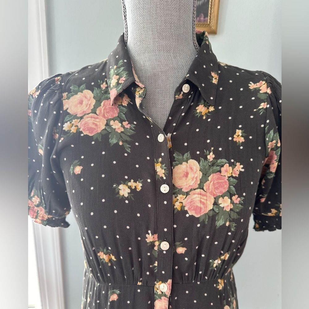 American Eagle AE Floral Polka Dot Puff Sleeve Grey Shirt Dress size XS - Picture 4 of 9